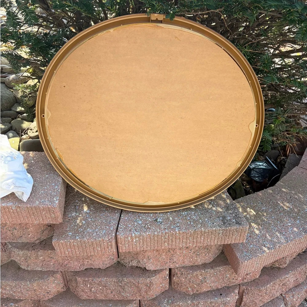 Branded Round Wall Mirror in Red and Gold